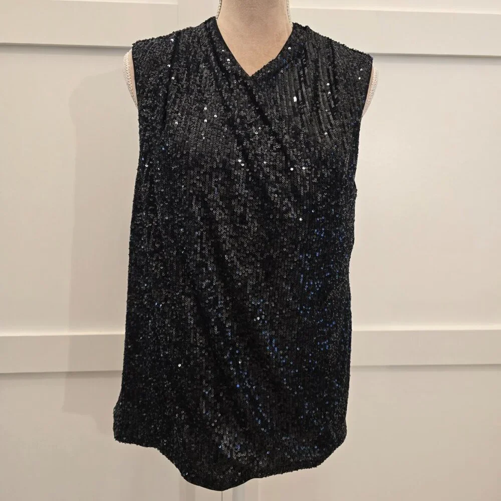 Chico's Black Label Sequin Shell Top - 12 - Black NWT - Picture 5 of 11